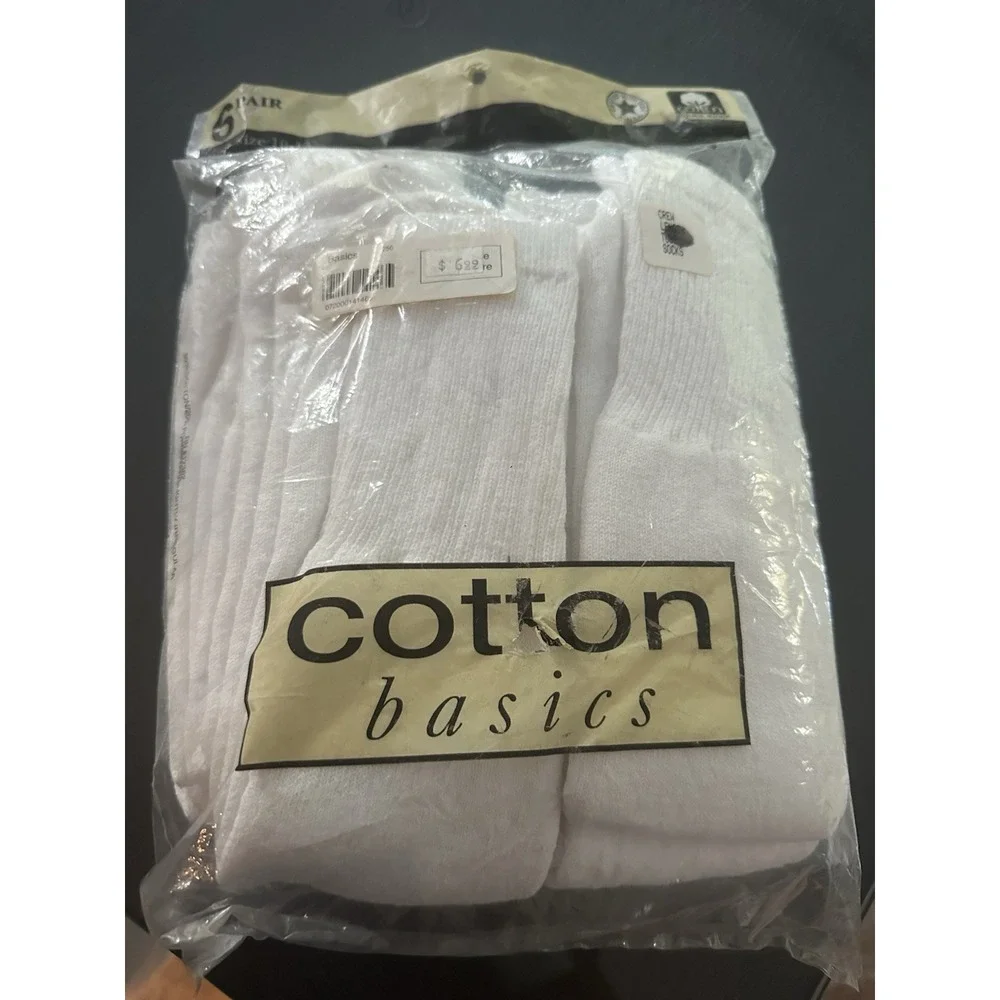 Vintage Cotton basics Crew  tube Socks White 6 Pair New